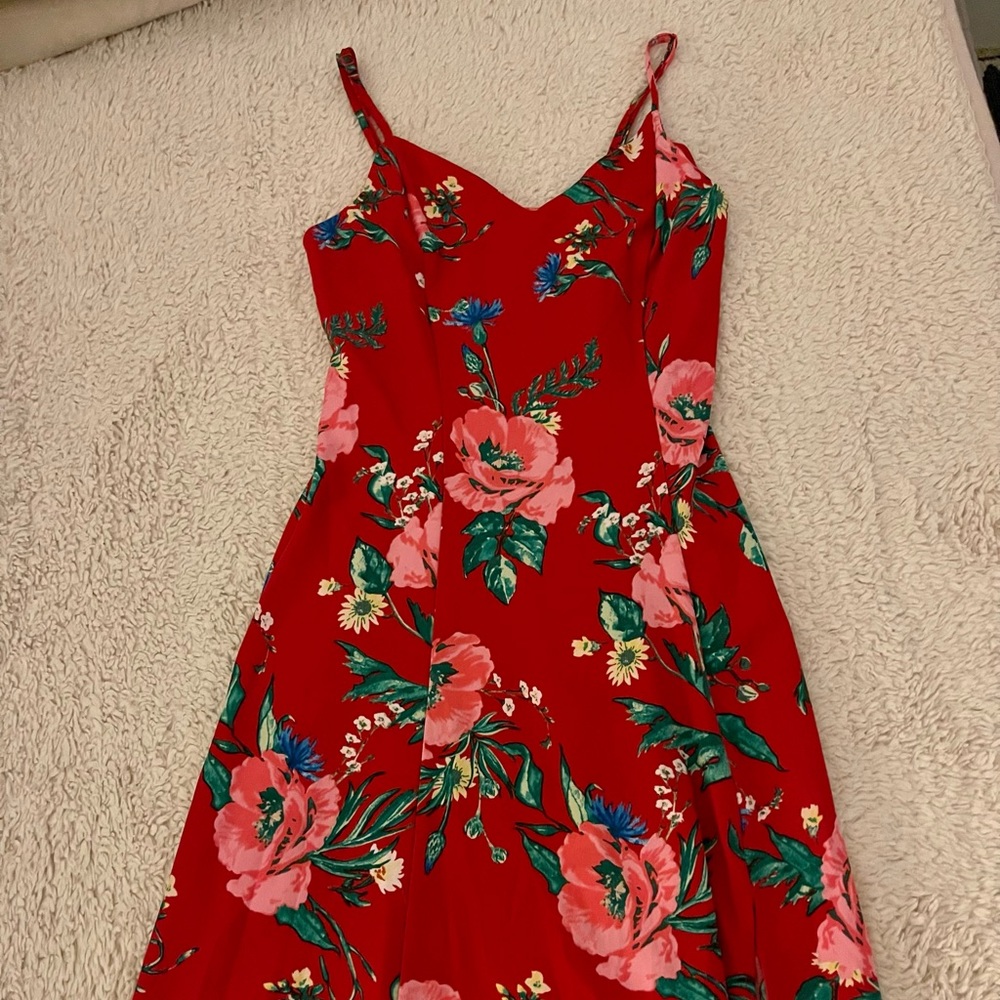 Floral Maxi Dress with Slit, Size Small